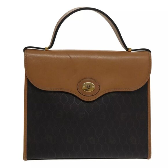 Christian Dior Honeycomb Canvas Hand Bag PVC Black Brown Authentic - Picture 2 of 16